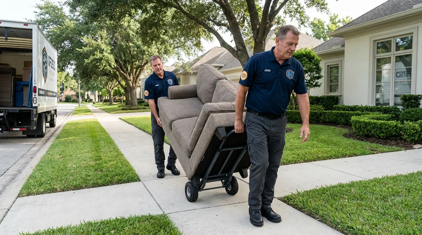 Local residential moving crew loading furniture in Bland, VA